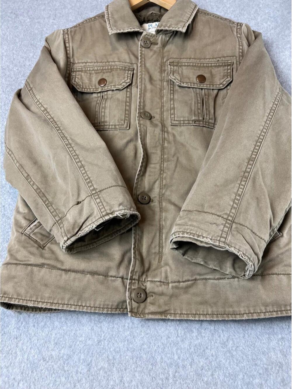 Children's Place utility Jacket Boys Size M Khakis Fur Buttoned Winter Warm - Picture 4 of 12
